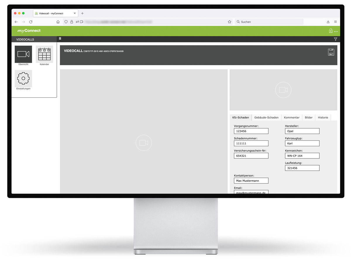 myConnect VideoCall - Angaben f&uuml;r neuen VideoCall
